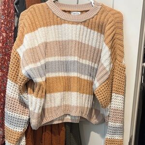 Rue21 Women's Colorblock Sweater - Tan, Cream, White cropped